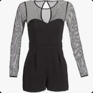 NWT BCBG Generation Black Lace Sheer Top Long Sleeve Romper Shorts  $118 Size 2
